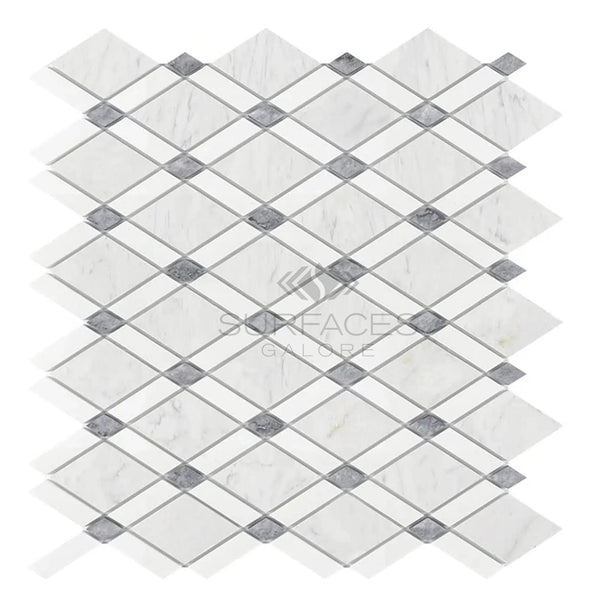 Carrara White Italian Premium Lattice (Thassos+Carrara White+Blue-Gray) Mosaic Marble Tile Polished-Honed