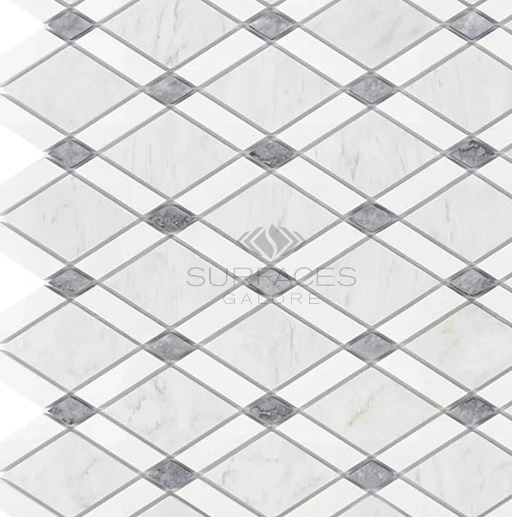 Carrara White Italian Premium Lattice (Thassos+Carrara White+Blue-Gray) Mosaic Marble Tile Polished-Honed