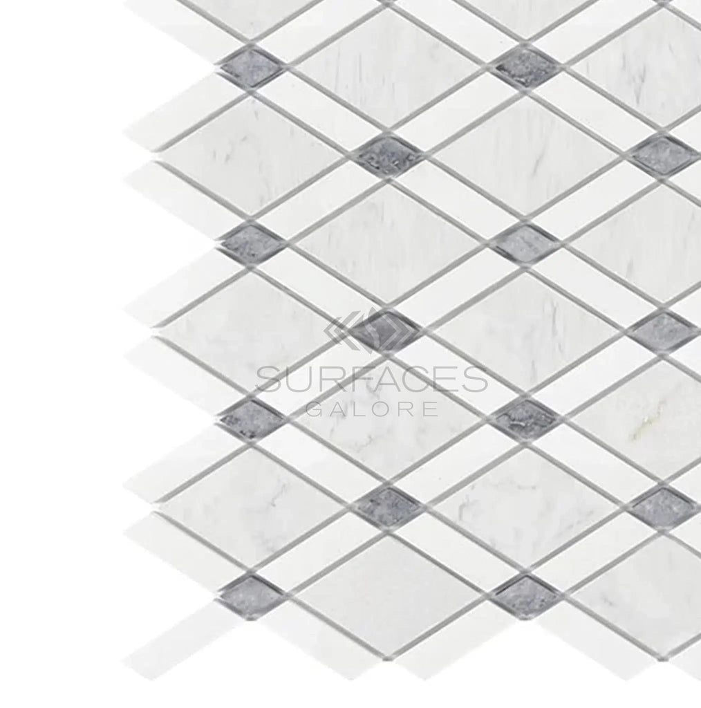 Carrara White Italian Premium Lattice (Thassos+Carrara White+Blue-Gray) Mosaic Marble Tile Polished-Honed