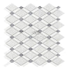 Carrara White Italian Premium Lattice (Thassos+Carrara White+Blue - Gray) Mosaic Marble Tile Polished - Honed - SurfacesGalorePolished