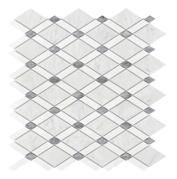 Carrara White Italian Premium Lattice (Thassos+Carrara White+Blue-Gray) Mosaic Marble Tile Polished-Honed