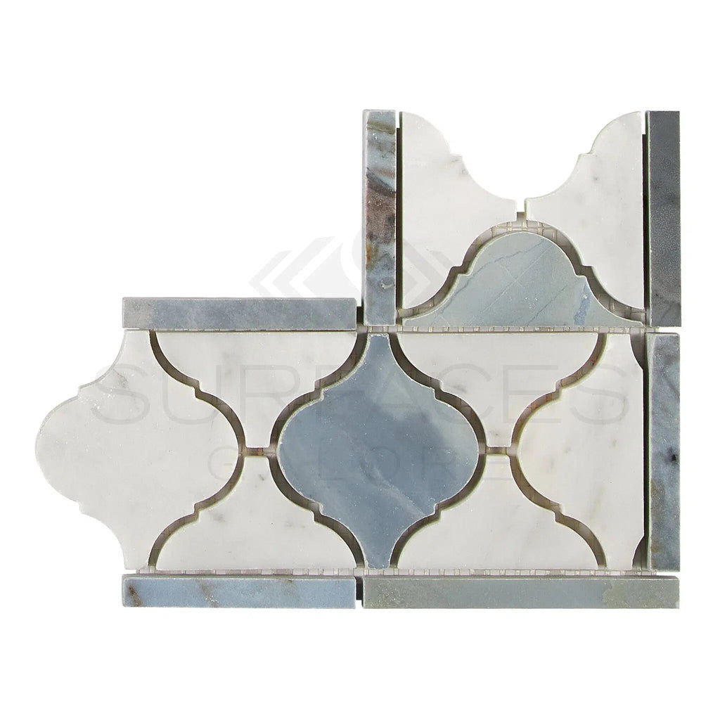 Carrara White Italian Premium Luxury (Lantern) Border CORNER (w/ Blue - Gray) Polished - Honed - SurfacesGalorePolished