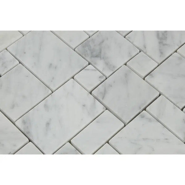 Carrara White Italian Premium Mini - Versailles Pattern Mosaic Marble Tile Polished - Honed - SurfacesGalorePolished