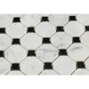 Carrara White Italian Premium Octagon (w/Black) Mosaic Marble Tile Polished-Honed