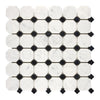 Carrara White Italian Premium Octagon (w/Black) Mosaic Marble Tile Polished-Honed