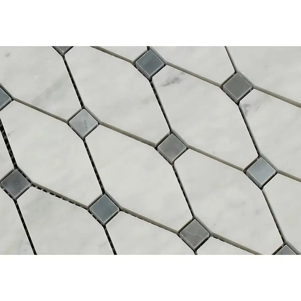 Carrara White Italian Premium Octave (Long Octagon)(Blue - Gray) Mosaic Marble Tile Polished - Honed - SurfacesGalorePolished