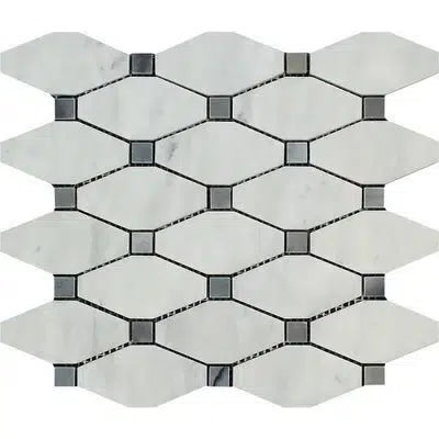 Carrara White Italian Premium Octave (Long Octagon)(Blue - Gray) Mosaic Marble Tile Polished - Honed - SurfacesGalorePolished