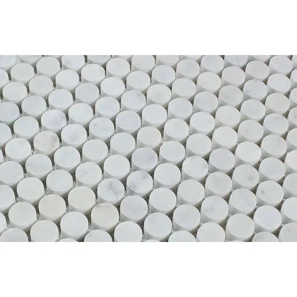 Carrara White Italian Premium Penny-Round Mosaic Marble Tile Polished-Honed