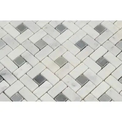 Carrara White Italian Premium Pinwheel Mosaic (w/Blue - Gray) Mosaic Marble Tile Polished - Honed - SurfacesGalorePolished