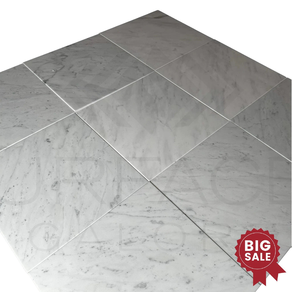 Carrara White Madley 12X12 Polished Marble Tile 300 Sq.Ft. - Discounted, Marble/Travertine Clearance Sale - SurfacesGalore