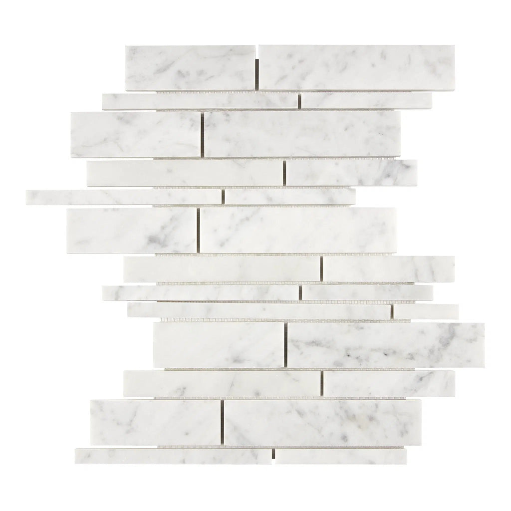 Carrara White Manhattan (Random-Strip) Mosaic Marble Tile Polished-Honed