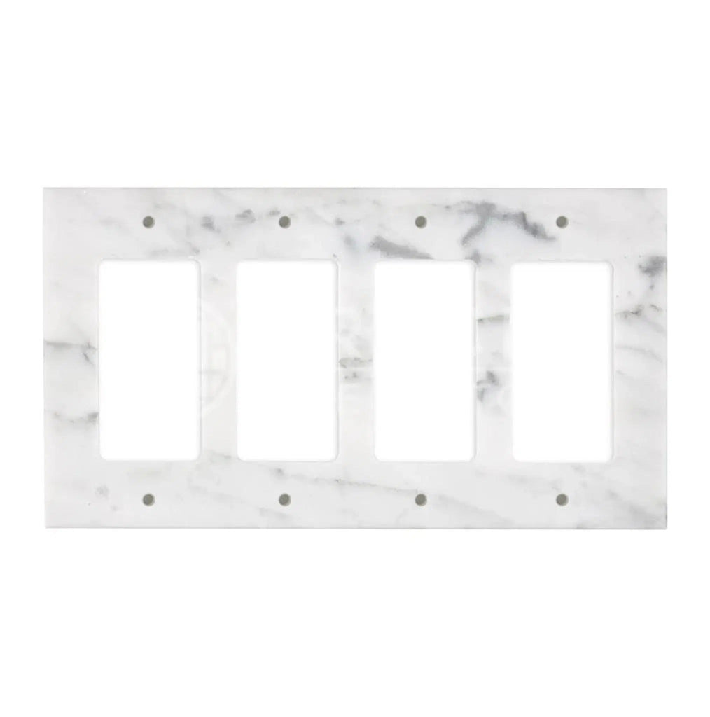 Carrara White Marble 4 Gang ROCKER Switch Wall Plate/Cover Plate/Switch Plate