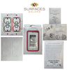 Templates, instructions, and packaging for switch plate covers from SurfacesGalore, featuring various designs and models including the Carrara White Marble Single DUPLEX Plate Switch Wall Plate.