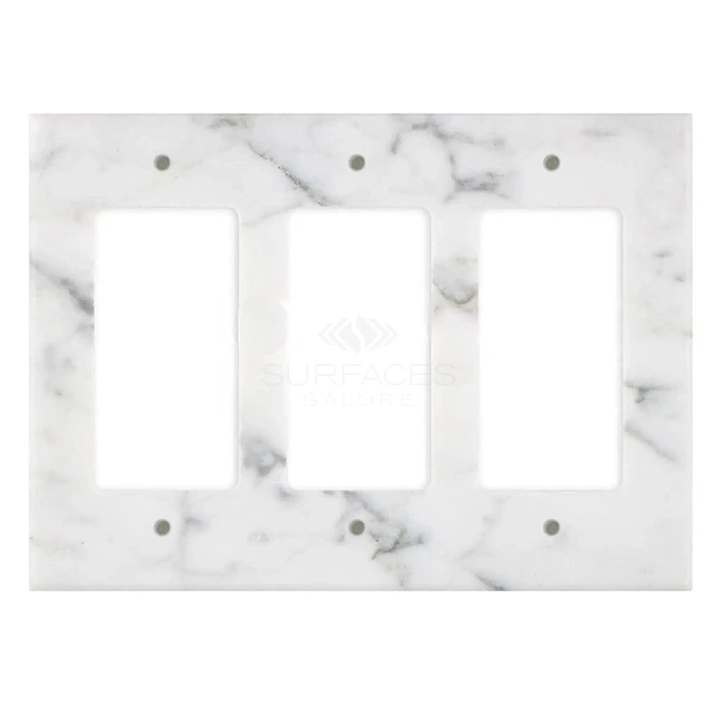 Carrara White Marble Triple ROCKER Plate Switch Wall Plate/Cover Plate/Switch Plate