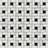 Carrara White Pinwheel Mosaic (w/Black) Mosaic Marble Tile Polished-Honed