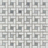 Carrara White Pinwheel Mosaic (w/Blue-Gray) Mosaic Marble Tile Polished-Honed