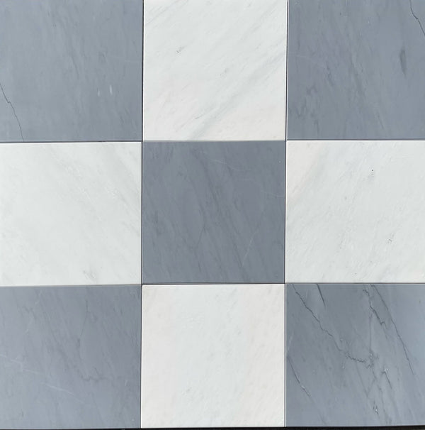 Checkerboard Bardiglio Imperiale and Oriental White (Asian Statuary) Marble Set