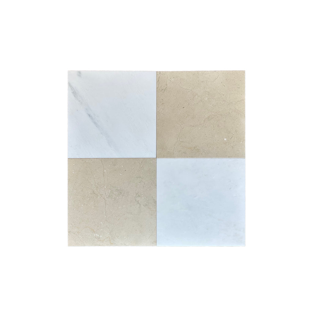 Checkerboard Bardiglio Marble and Carrara White Marble 12X12 Tumbled Set