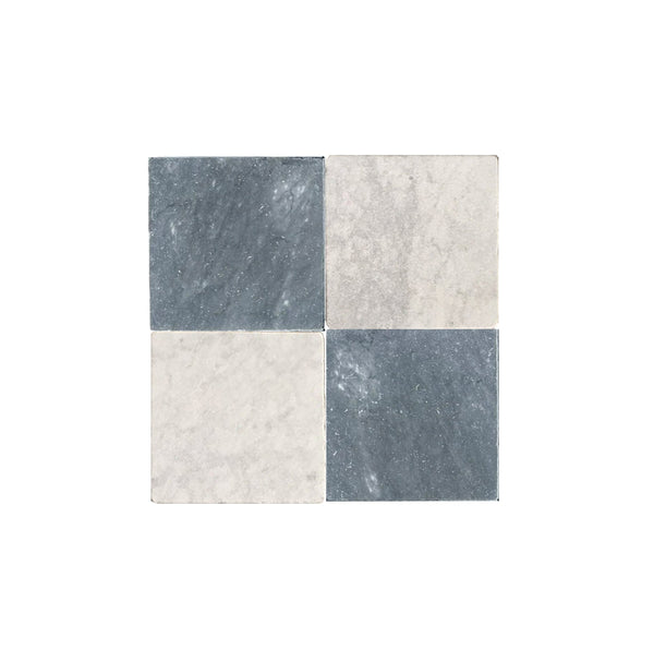 Checkerboard Bardiglio Marble and Carrara White Marble 12X12 Tumbled Set