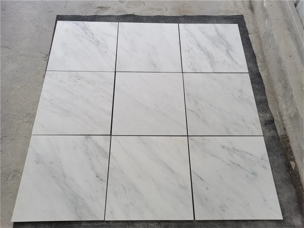 Checkerboard Bardiglio Marble and Oriental White Marble 12X12 Tumbled Set