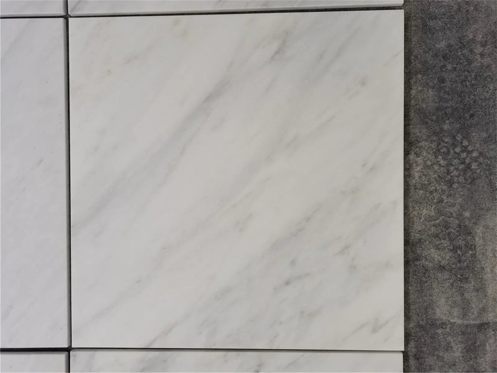 Checkerboard Bardiglio Marble and Oriental White Marble 12X12 Tumbled Set