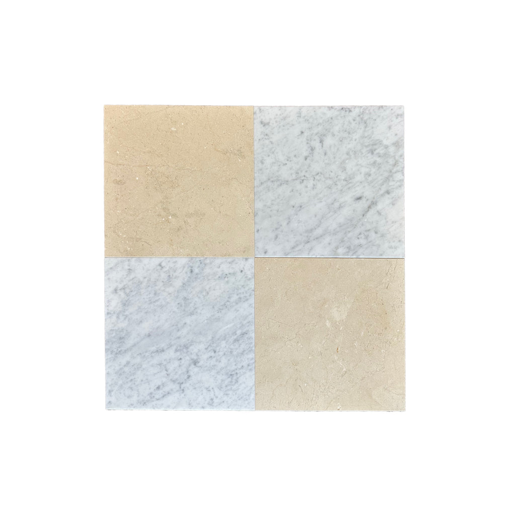 Checkerboard Bardiglio Marble and Oriental White Marble 12X12 Tumbled Set