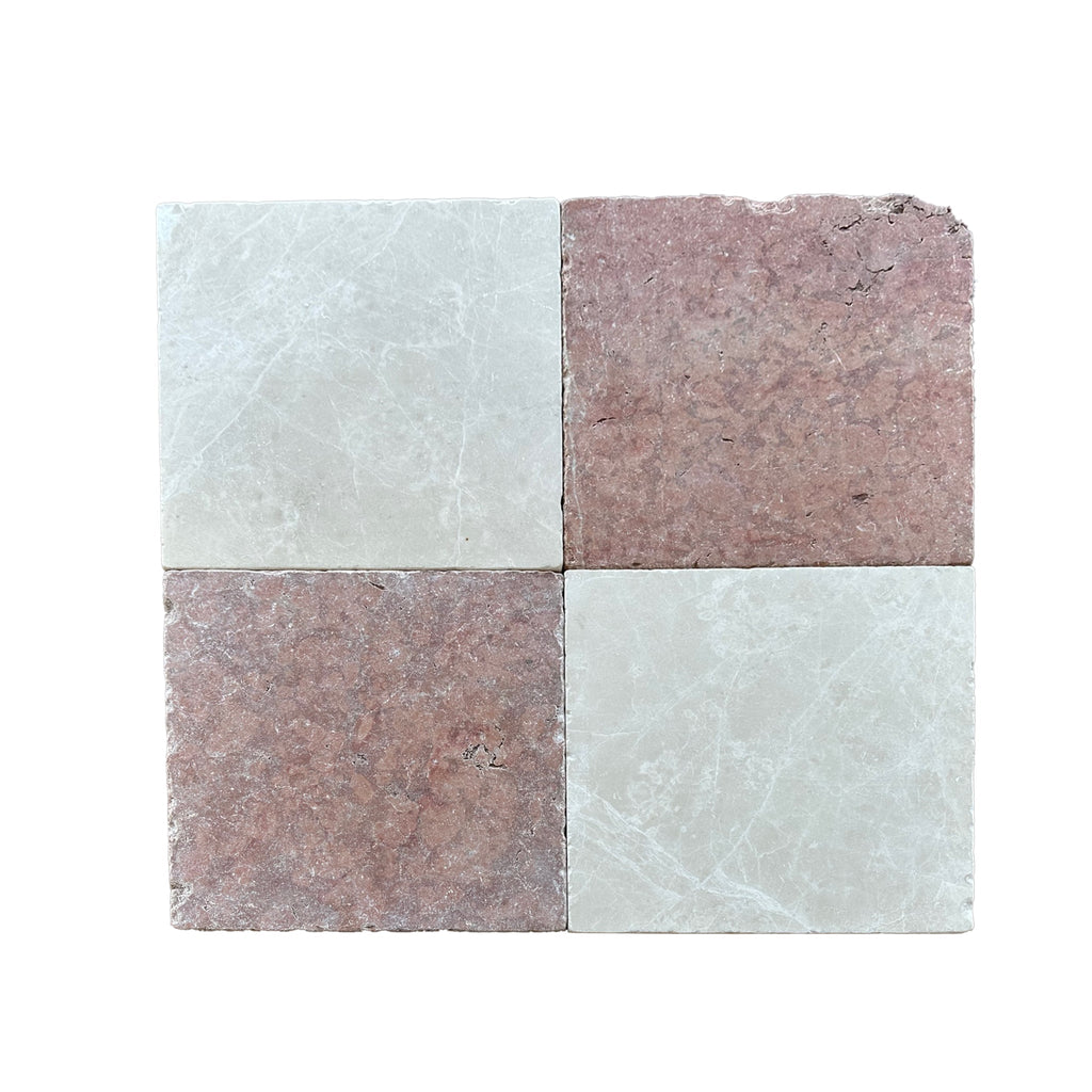 Checkerboard Bardiglio Marble and Oriental White Marble 12X12 Tumbled Set