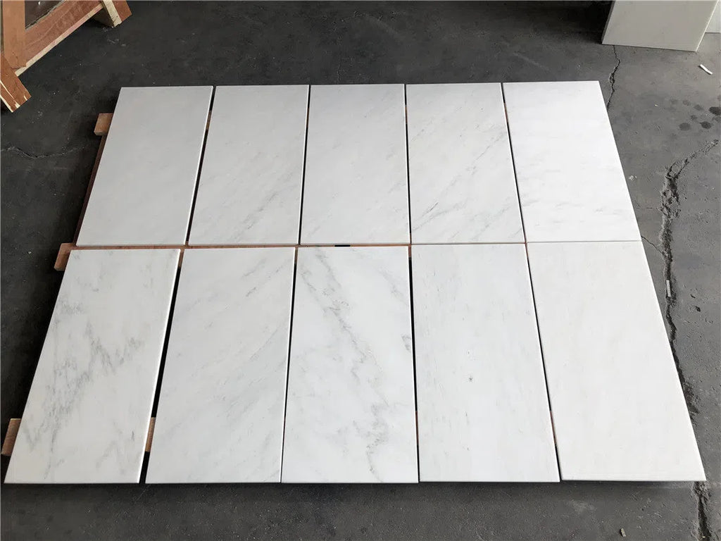 Checkerboard Bardiglio Marble and Oriental White Marble 12X12 Tumbled Set - Tumbled / Tumbled - marble,floor