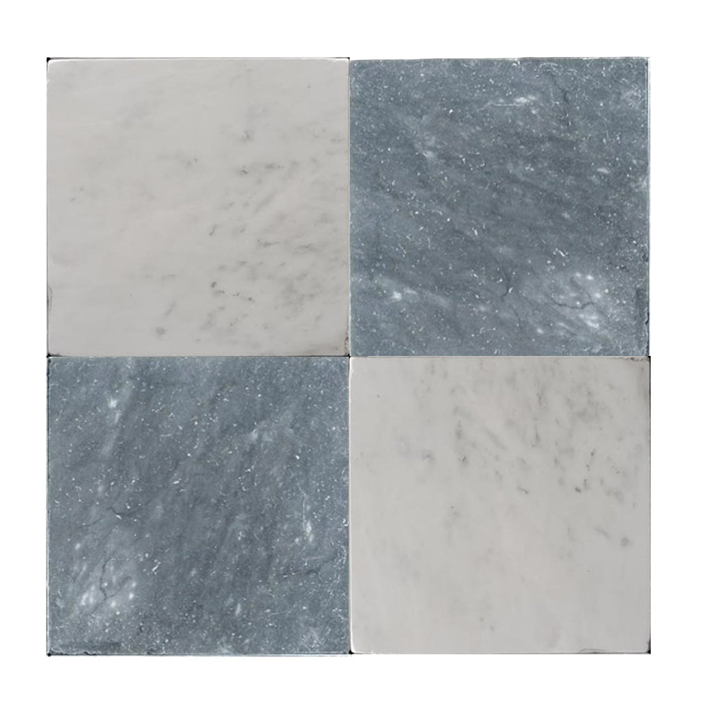 Checkerboard Bardiglio Marble and Oriental White Marble 12X12 Tumbled Set