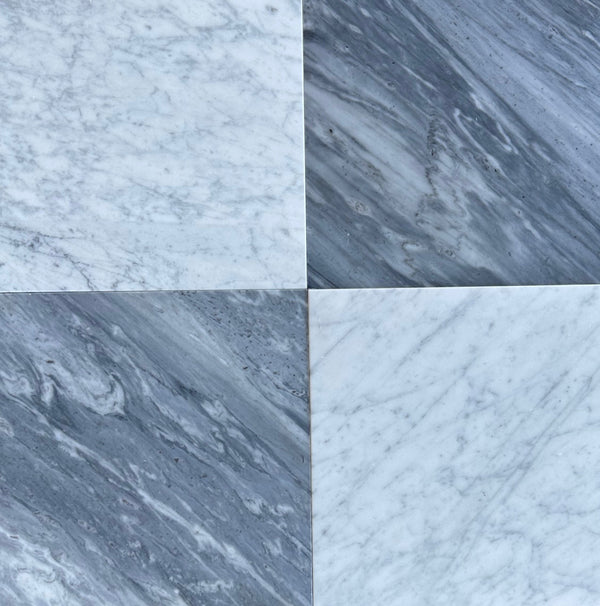 Checkerboard Bardiglio Nuvolato and Bianco Carrara Marble 12X12 Set