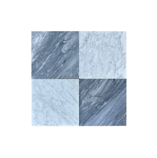 Checkerboard Bardiglio Nuvolato and Bianco Carrara Marble 12X12 Set