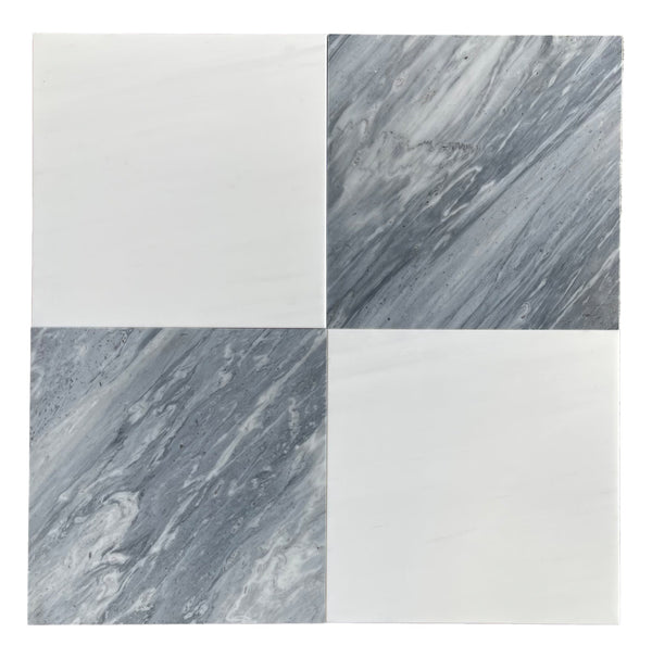 Checkerboard Bardiglio Nuvolato and Bianco Dolomite (White Dolomite) Marble 12X12 Set