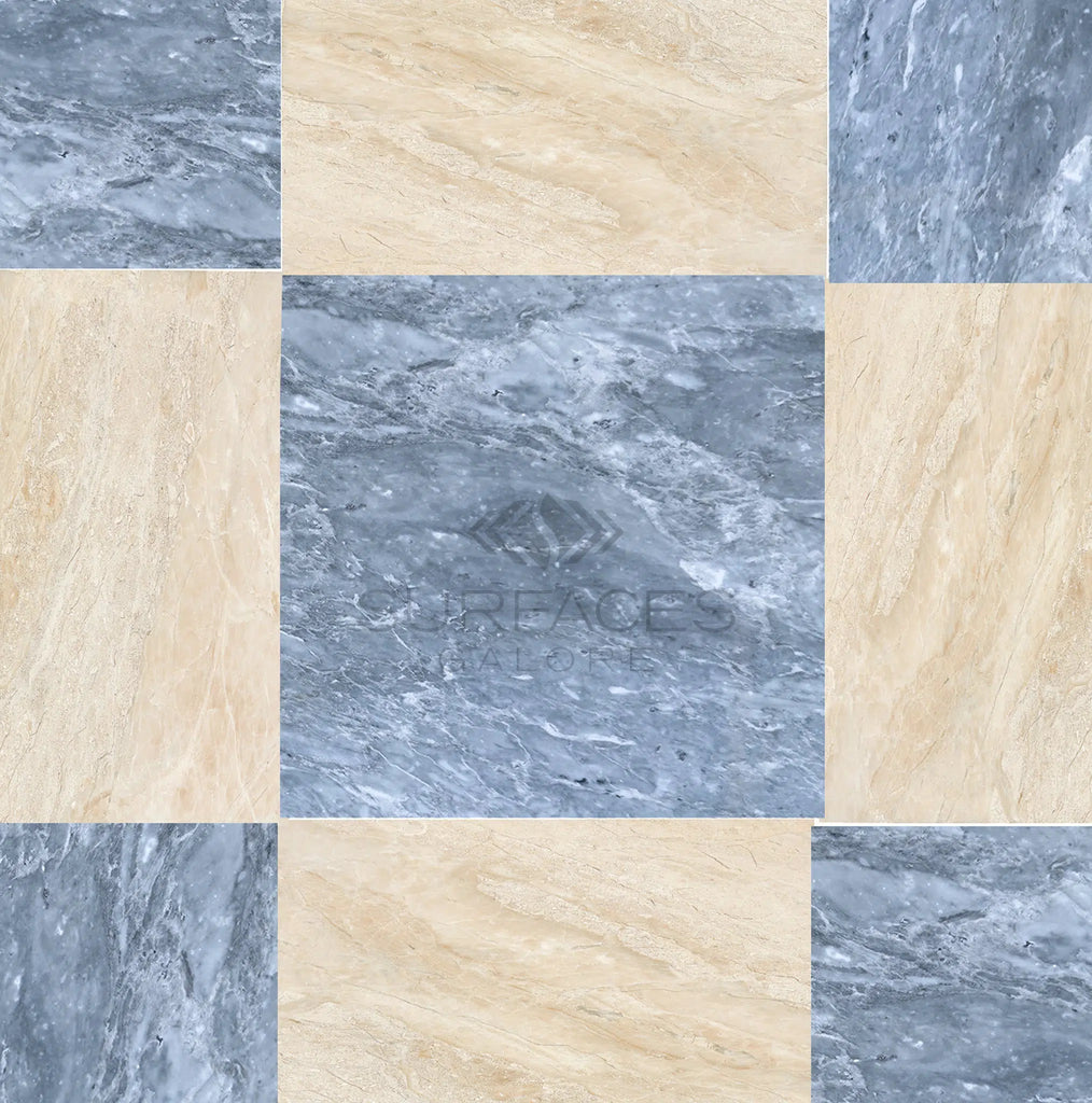 Checkerboard Bardiglio and Diano Royal Marble 12X12 Set