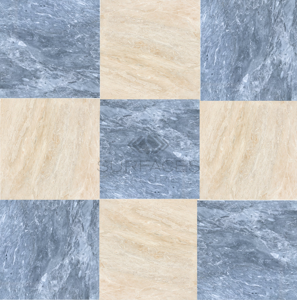 Checkerboard Bardiglio and Diano Royal Marble 12X12 Set