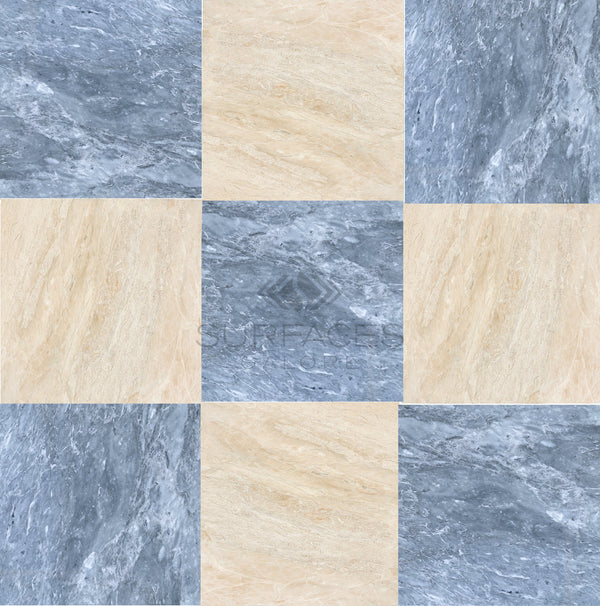 Checkerboard Bardiglio and Diano Royal Marble 12X12 Set