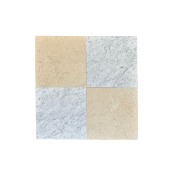 Checkerboard Bianco Carrara and Crema Marfil 12X12 Set