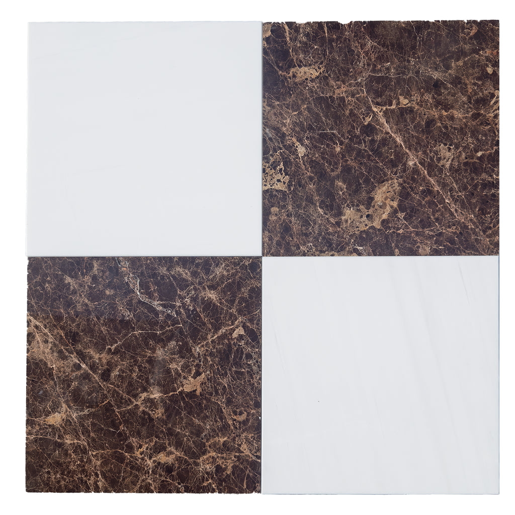 Checkerboard Bianco Dolomite and Emperador Dark 12X12 Set