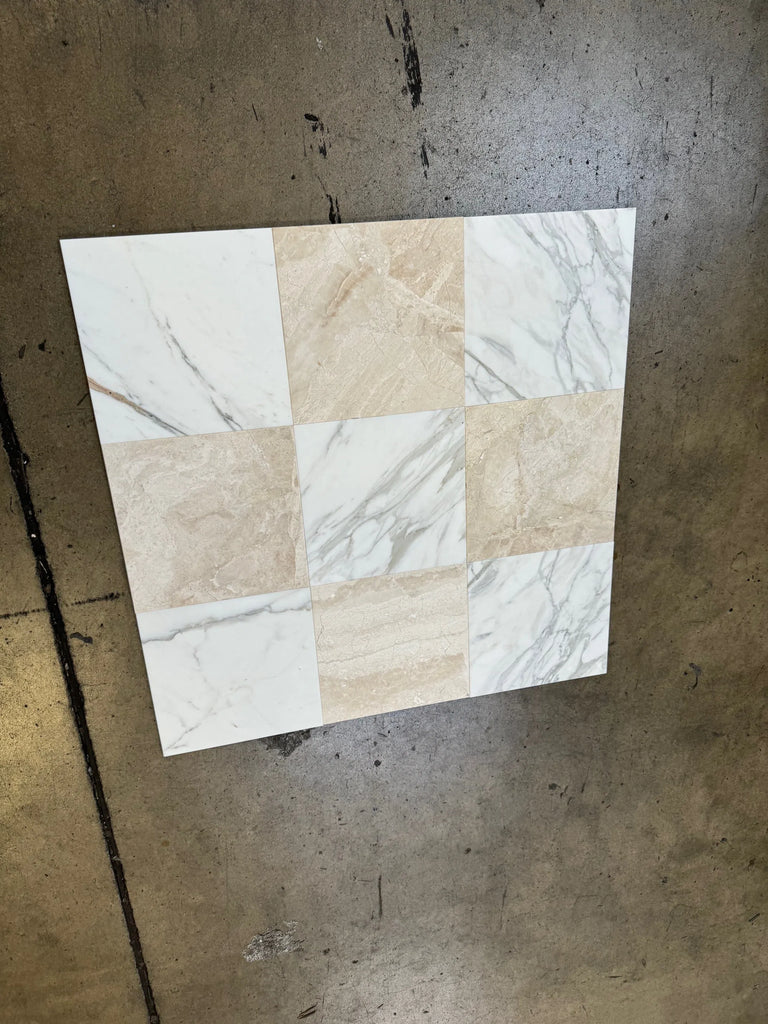 Checkerboard Calacatta Gold Marble and Diano Royal Marble 12X12 Set