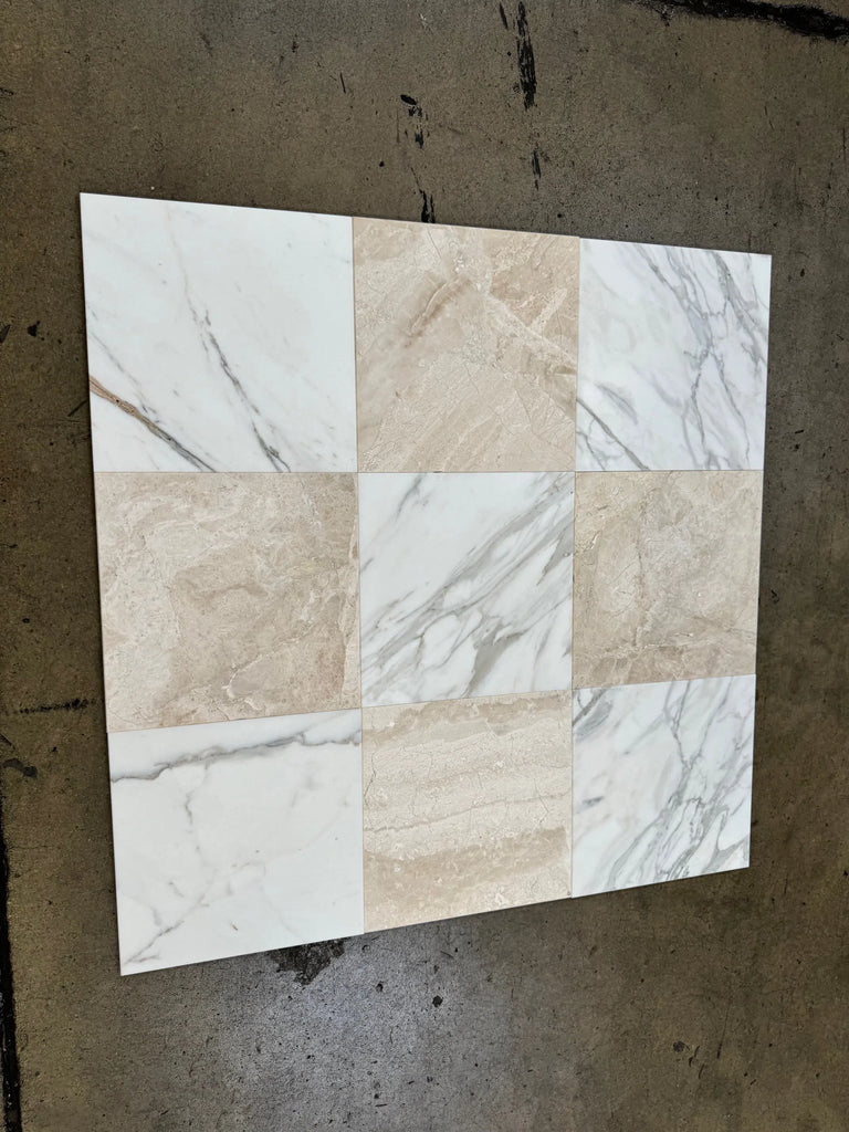 Checkerboard Calacatta Gold Marble and Diano Royal Marble 18X18 Set