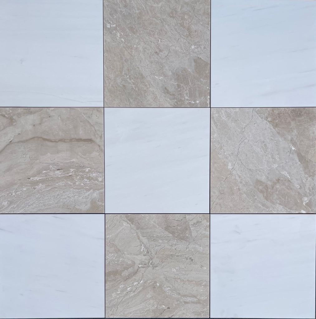 Checkerboard Diano Royal and Oriental White Marble 12X12 Set