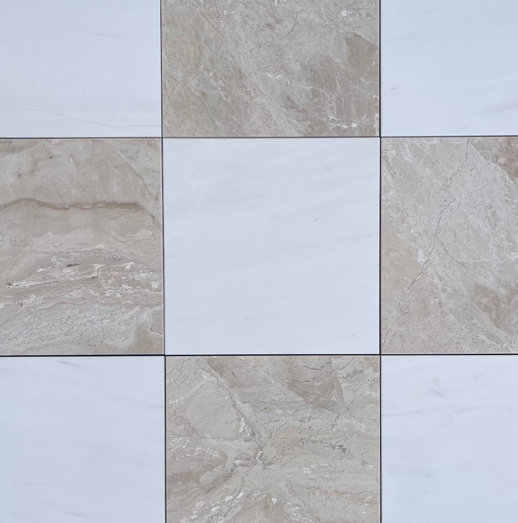 Checkerboard Diano Royal and Oriental White Marble 12X12 Set