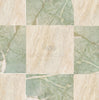 The "Checkerboard Marble - Travertine Tile Ming Green Marble and Diano Royal Marble 12X12 Set" by SurfacesGalore features a timeless checkerboard pattern in green and beige marble, with the elegant SurfacesGalore logo centered on the middle tile. Crafted from natural stone, this design adds sophistication to any space.