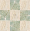 A grid of tiles featuring beige and green marble-like patterns, showcasing the SurfacesGalore logo in the center, exemplifies design versatility. The Checkerboard Marble - Travertine Tile Ming Green Marble and Diano Royal Marble 12X12 Set from SurfacesGalore beautifully illustrates this concept.