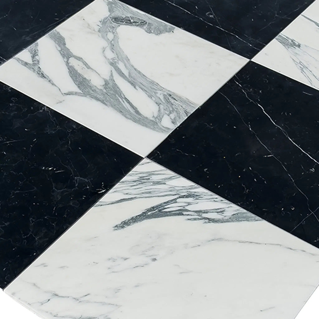 Checkerboard Nero Marquina Marble and Arabescato Corchia Marble 12X12 Set