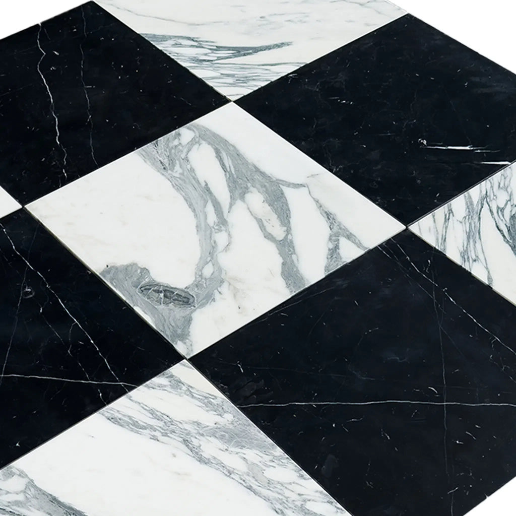 Checkerboard Nero Marquina Marble and Arabescato Corchia Marble 12X12 Set