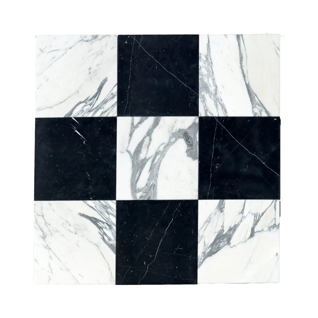 Checkerboard Nero Marquina Marble and Arabescato Corchia Marble 12X12 Set