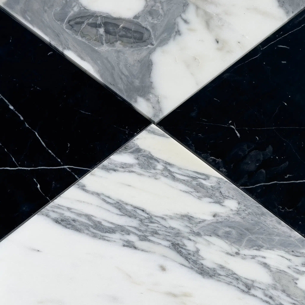 Checkerboard Nero Marquina Marble and Arabescato Corchia Marble 18X18 Set