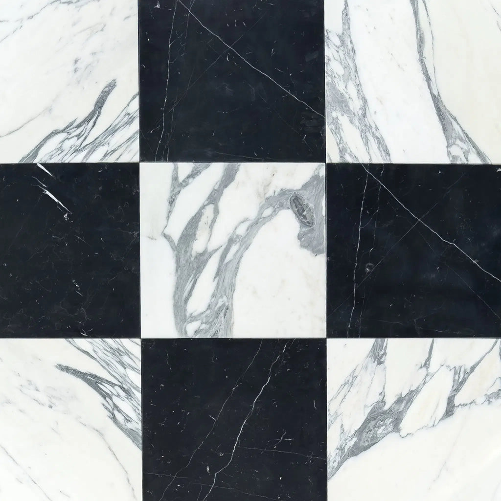 Checkerboard Nero Marquina Marble and Arabescato Corchia Marble 18X18 Set