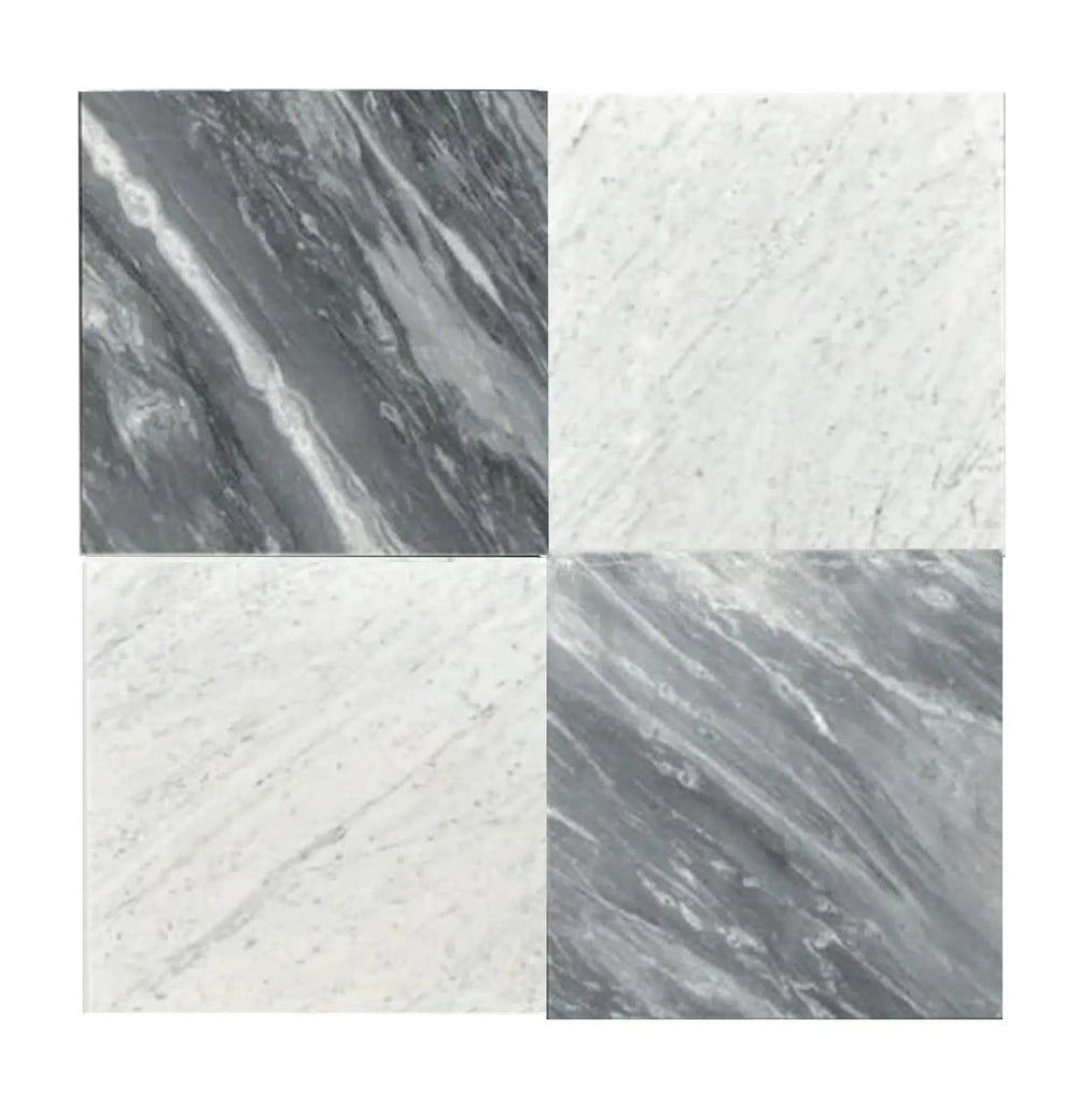 Checkerboard Nero Marquina Marble and Arabescato Corchia Marble 18X18 Set