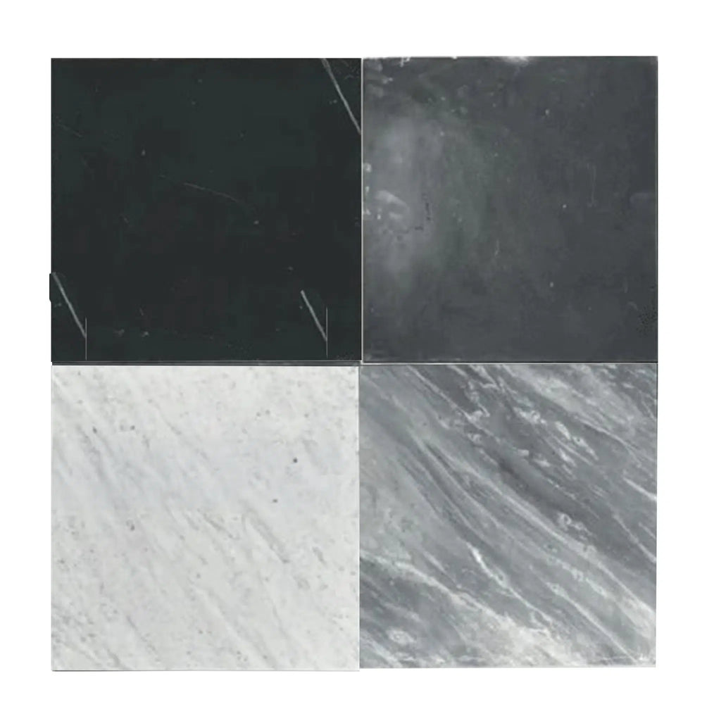 Checkerboard Nero Marquina Marble and Arabescato Corchia Marble 18X18 Set